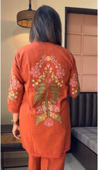 Rust Embroidered Cotton Co-Ord Set