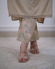 Beautiful Beige Pure Cotton Slub Kurta Set