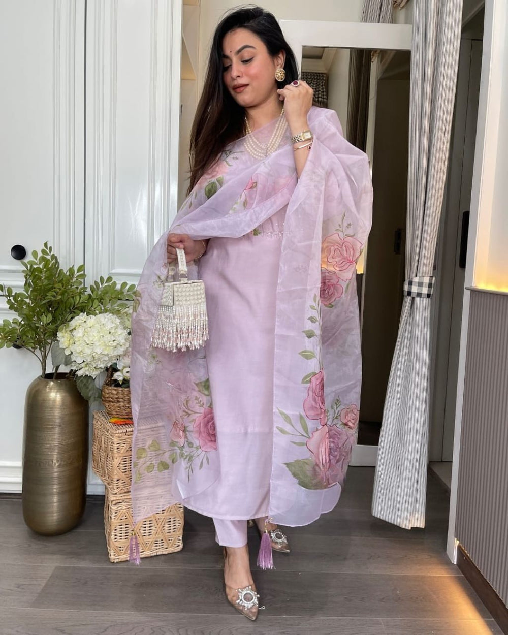 Pink dupatta set, cotton dupatta set, suitkari