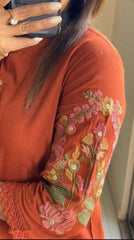 Rust Embroidered Cotton Co-Ord Set