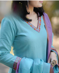 blue dupatta set, cotton dupatta set, suitkari