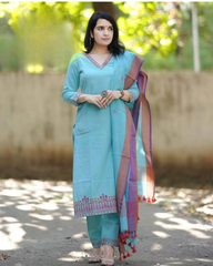 blue dupatta set, cotton dupatta set, suitkari