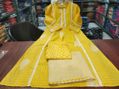 Women Yellow cotton kurta Pant with Dupatta set