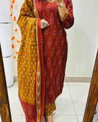 Ruby Red Heritage Kurta Pant Set With Dupatta