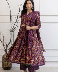 Wine Blossom Elegance Anarkali Set