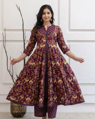 Wine Blossom Elegance Anarkali Set