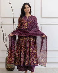 Wine Blossom Elegance Anarkali Set