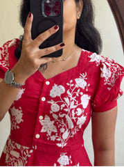 Red Blooms Floral Midi Dress