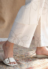 Dabu Cotton Slub White Kurta Set