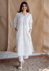 Dabu Cotton Slub White Kurta Set