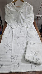 Dabu Cotton Slub White Kurta Set
