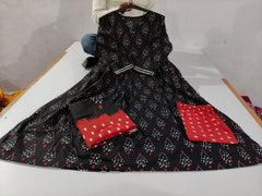 Alia Cut Black Cotton Kurta Pant With Dupatta Set