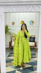 Red Hearts Green Kurta Pant with Malmal dupatta Set