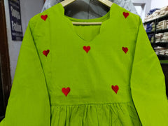 Red Hearts Green Kurta Pant with Malmal dupatta Set