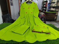 Red Hearts Green Kurta Pant with Malmal dupatta Set