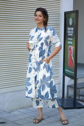 Blue Floral Leaf Cotton Co-Ord Set