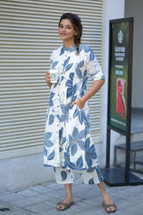 Blue Floral Leaf Cotton Co-Ord Set