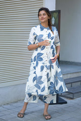 Blue Floral Leaf Cotton Co-Ord Set