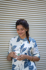 Blue Floral Leaf Cotton Co-Ord Set