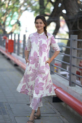 Pink Floral Leaf Cotton Co-Ord Set