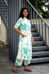 Aqua Floral Leaf Cotton Co-Ord Set