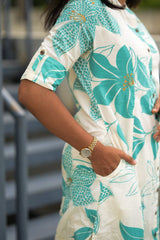 Aqua Floral Leaf Cotton Co-Ord Set