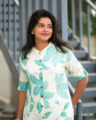 Aqua Floral Leaf Cotton Co-Ord Set