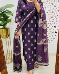 Elegant Purple Kurta Pant and Dupatta Set
