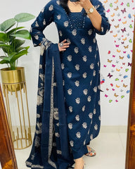 Elegant Teal Blue Kurta Pant and Dupatta Set