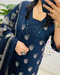 Elegant Teal Blue Kurta Pant and Dupatta Set