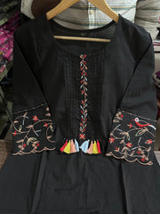 Black Embroidered Cotton Kurta Set