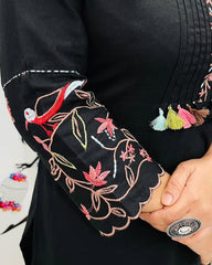 Black Embroidered Cotton Kurta Set