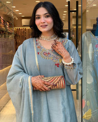 Blue Mist Kurta Pant & Dupatta Set