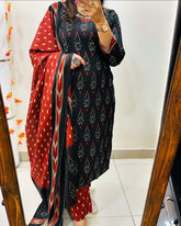 black dupatta set, cotton dupatta set, suitkari