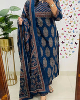 Cotton Dupatta set, Blue kurta pant with dupatta , suitkari