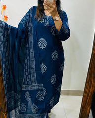 cotton dupatta set, blue kurta pant with dupatta, suitkari