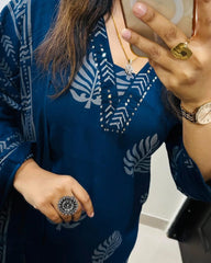 cotton dupatta set, blue kurta pant with dupatta, suitkari