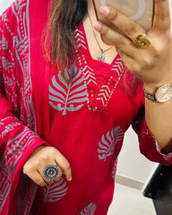 cotton dupatta set, Red kurta pant with dupatta, suitkari