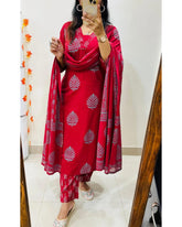 cotton dupatta set, Red kurta pant with dupatta, suitkari