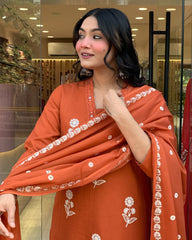 Cotton dupatta set, orange kurta pant with dupatta , suitkari