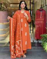 Cotton dupatta set, orange kurta pant with dupatta , suitkari
