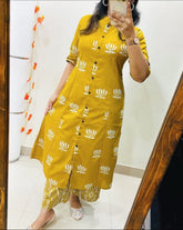 Cotton co-ord set, yellow co-ord set, suitkari