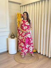 pink floral kurta set, cotton kurta set, suitkari