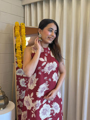 maroon kurta set, cotton kurta set, suitkari