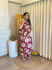 maroon kurta set, cotton kurta set, suitkari