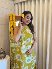 Ethnic Mustard Floral Sleeveless Kurta Set