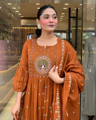 cotton dupatta set, orange dupatta set, suitkari