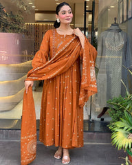 cotton dupatta set, orange dupatta set, suitkari