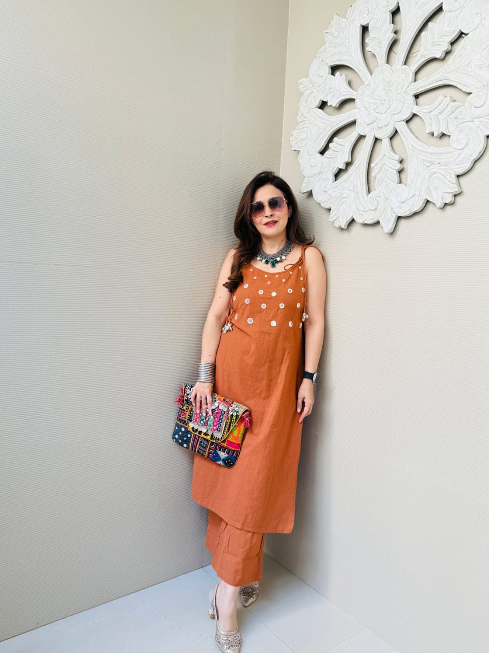 Orange co-ord set, cotton co-ord set, suitkari