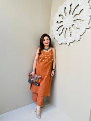 Orange co-ord set, cotton co-ord set, suitkari